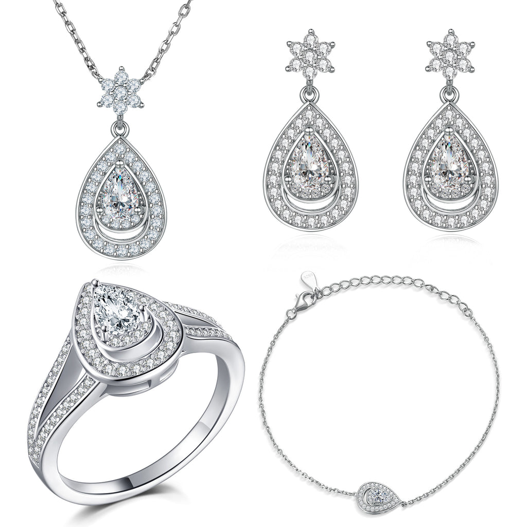 Damen eleganter Tropfenring mit funkelndem Hauptstein und kunstvollen Zirkonia-Verzierungen Shop Nory
