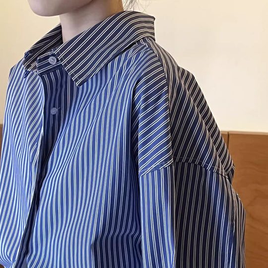 Damen Oversized Langarm Hemdbluse mit vertikalen Streifen und weiter Passform Shop Nory