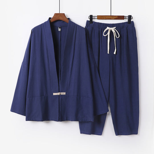 Unisex Lässiges Kimono-Loungewear-Set aus leichtem Leinenmix mit Kordelbundhose Shop Nory