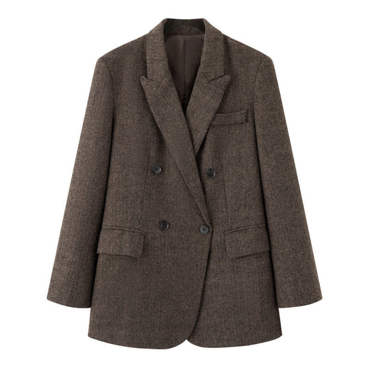 Damen Zweireihiger Wollmix-Blazer im Fischgrätmuster mit Pattentaschen Shop Nory