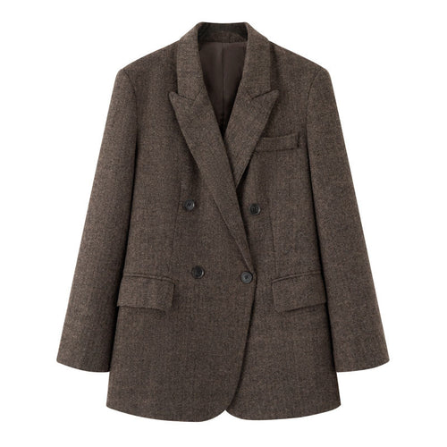 Damen Zweireihiger Wollmix-Blazer im Fischgrätmuster mit Pattentaschen Shop Nory