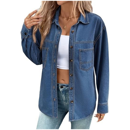 Damen Oversized Jeans-Hemdjacke aus Denim mit Brusttaschen Shop Nory