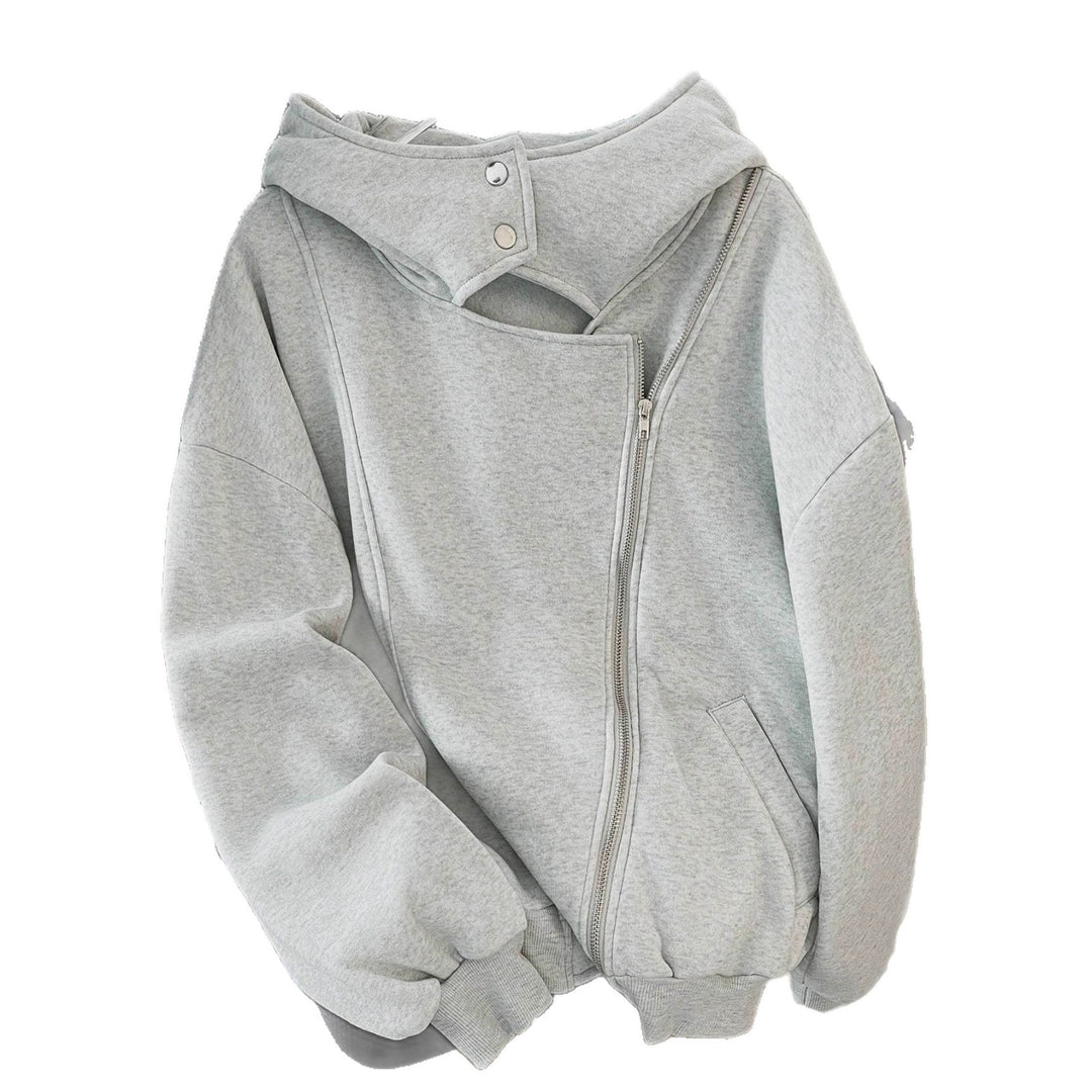 Damen Oversized Kapuzenjacke mit asymmetrischem Reißverschluss und Cut-Out-Detail Shop Nory