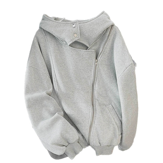Damen Oversized Kapuzenjacke mit asymmetrischem Reißverschluss und Cut-Out-Detail Shop Nory