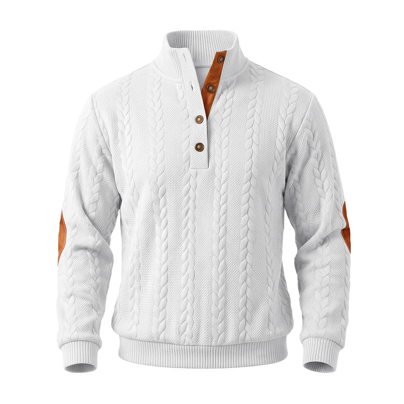 Herren Troyer-Pullover mit Zopfmuster, Ellbogen‑Patches und kontrastierter Knopfleiste Shop Nory
