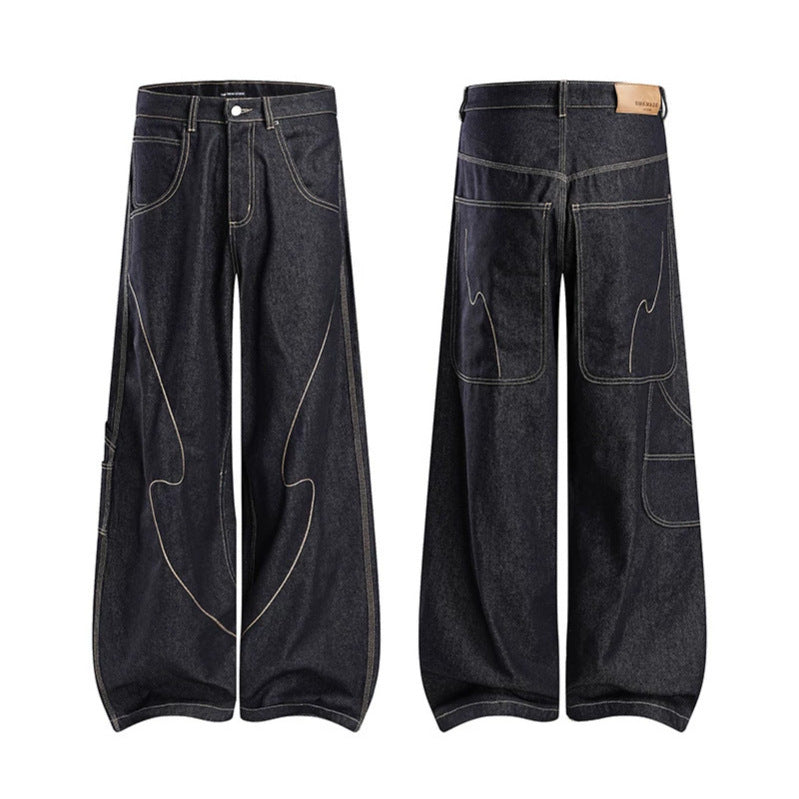 Damen High‑Waist weite Balloon-Jeans mit Kontrastnähten und Utility‑Tasche Shop Nory