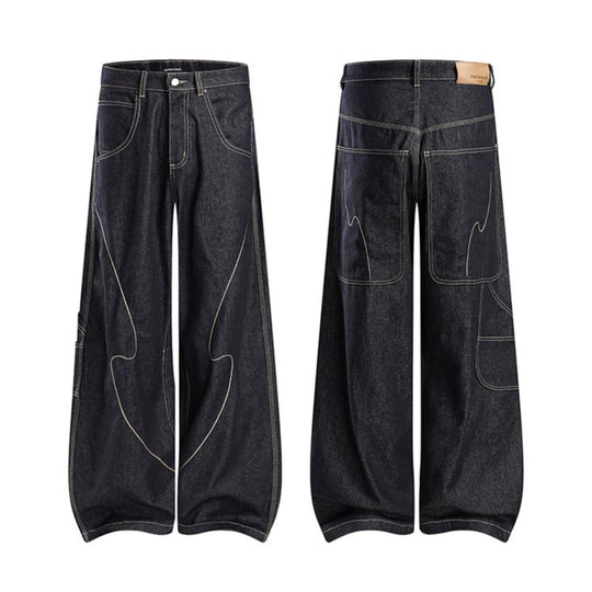 Damen High‑Waist weite Balloon-Jeans mit Kontrastnähten und Utility‑Tasche Shop Nory