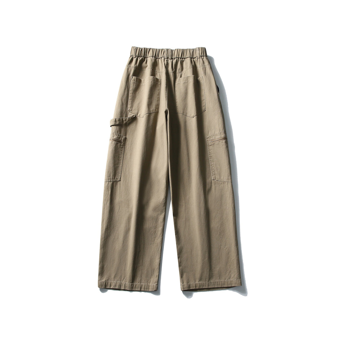 Damen Utility-Cargo-Hose mit weitem Bein, hohem elastischem Bund und Reißverschlusstaschen Shop Nory