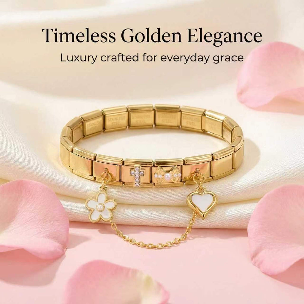 Flexibles Gliederarmband Aus Edelstahl mit Charms und Hochglanzfinish
