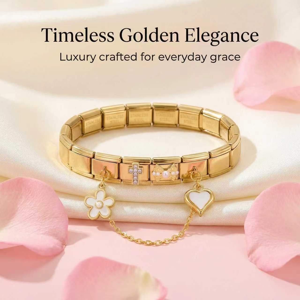 Flexibles Gliederarmband Aus Edelstahl mit Charms und Hochglanzfinish