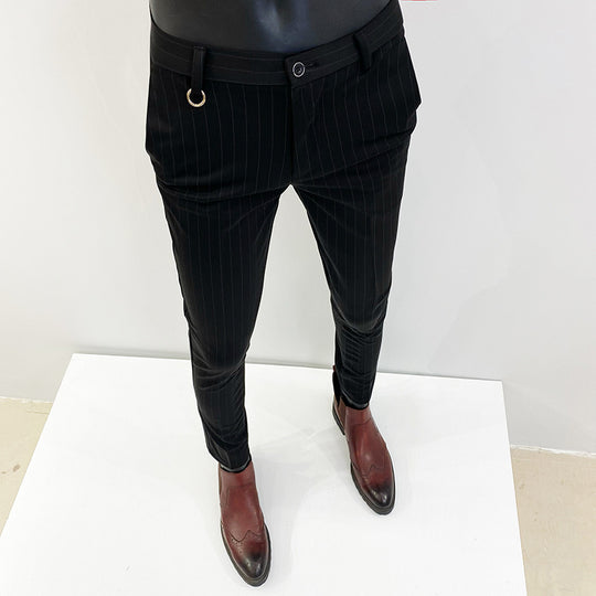 Herren schmal geschnittene Nadelstreifen-Anzughose mit elastischem Bund und Ringdetail Shop Nory