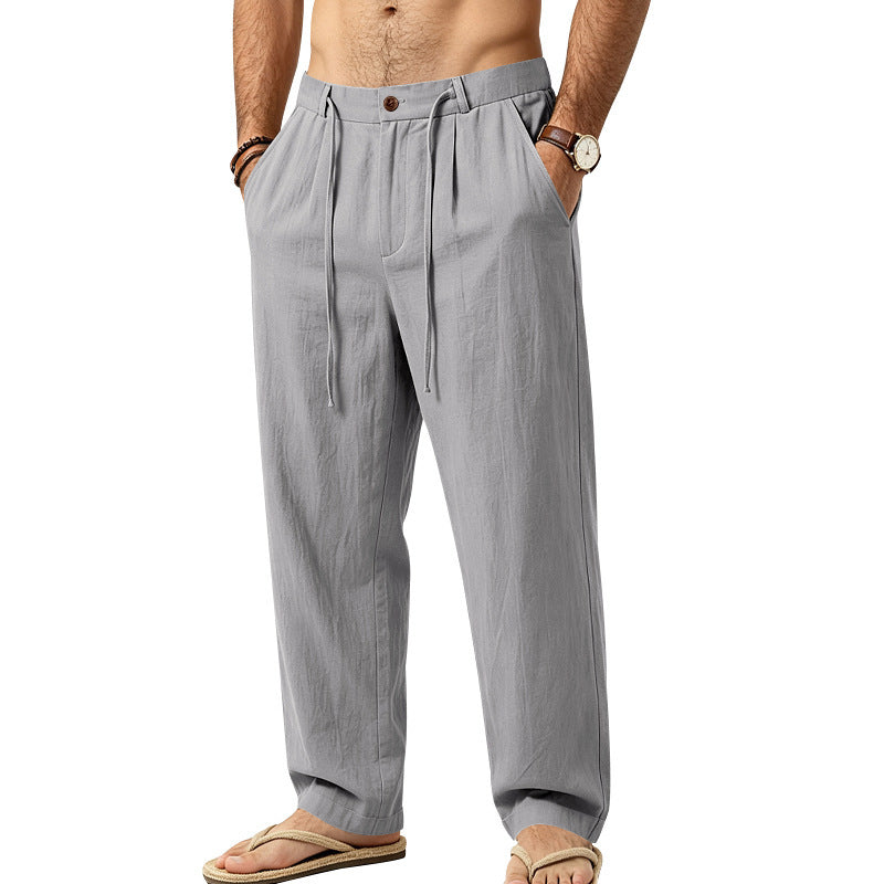 Herren Leichte Leinenhose mit Bundfalten und Kordelzug Shop Nory
