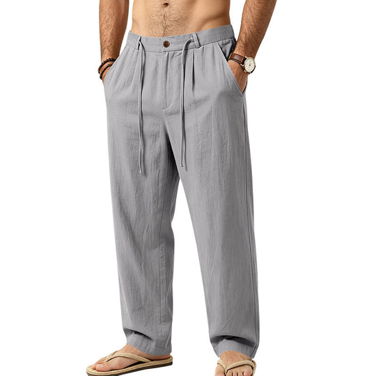 Herren Leichte Leinenhose mit Bundfalten und Kordelzug Shop Nory
