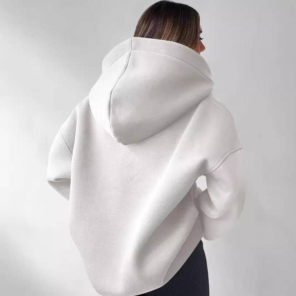 Damen Oversized Hoodie mit kurzem Kragen und praktischen Seitentaschen