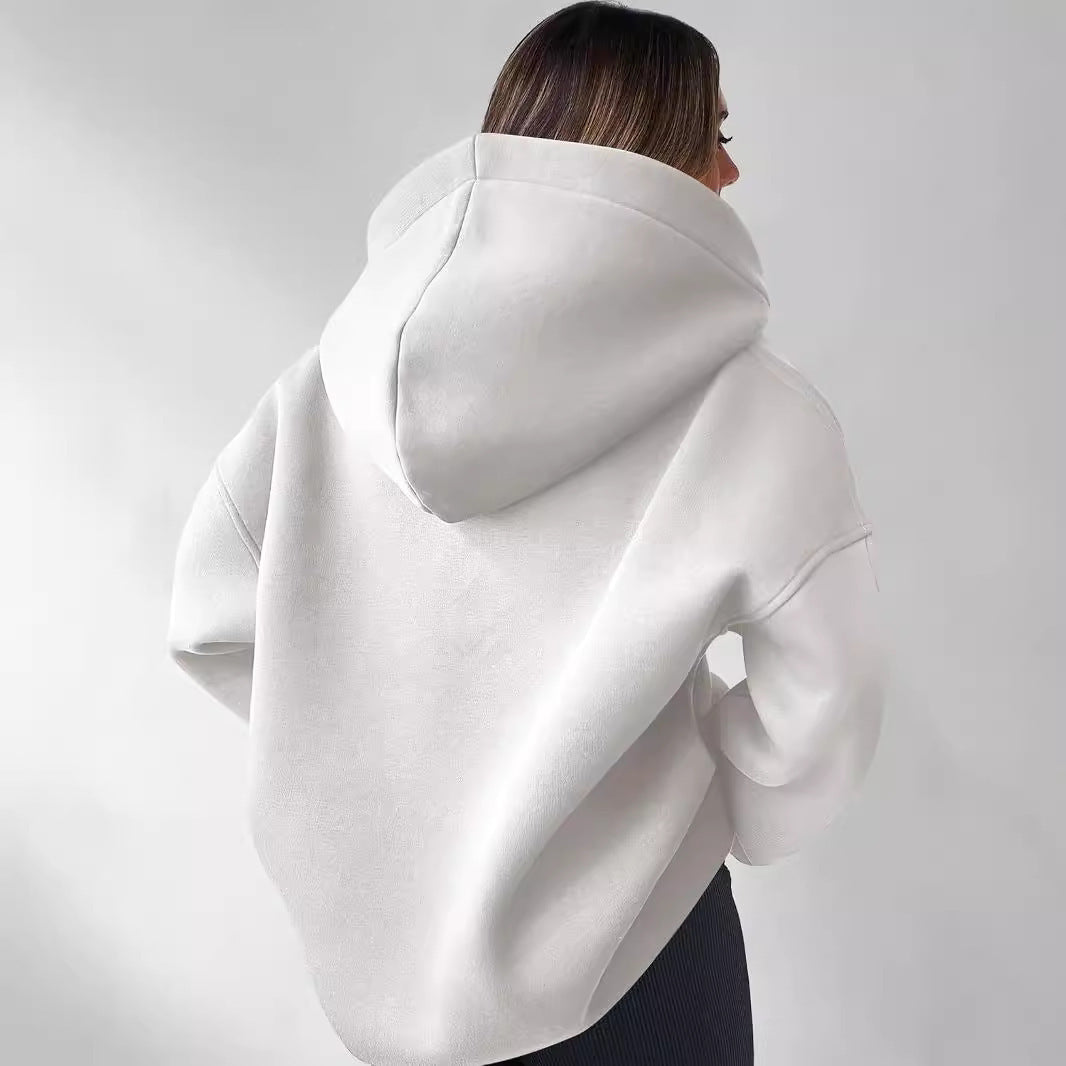 Damen Oversized Hoodie mit kurzem Kragen und praktischen Seitentaschen