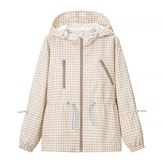 Damen Leichte Kapuzen-Outdoorjacke im Vichy-Karo mit Tunnelzugtaillierung Shop Nory