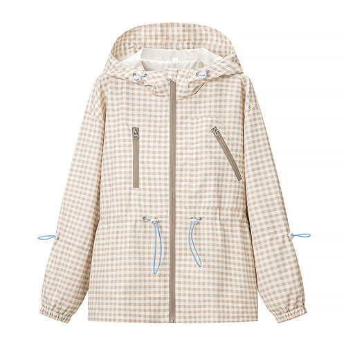 Damen Leichte Kapuzen-Outdoorjacke im Vichy-Karo mit Tunnelzugtaillierung Shop Nory