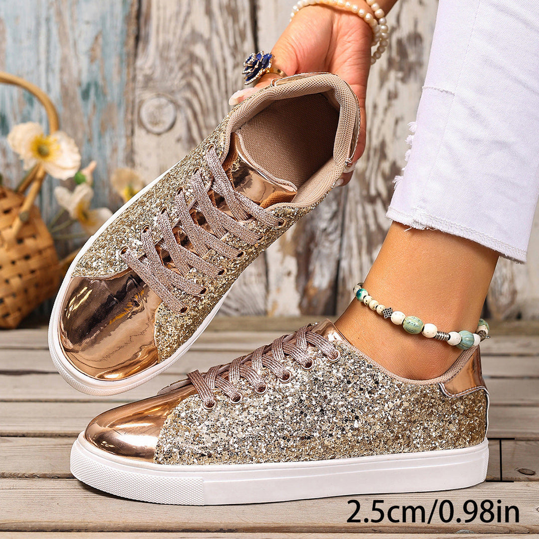 Damen Glitzernde Sneakers mit verspiegelter Zehenkappe und bequemer Polsterung Shopnory