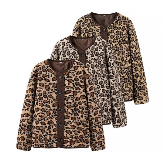 Damen Oversize Kunstfelljacke im Leo‑Muster mit Cordbesatz und aufgesetzten Taschen Shop Nory