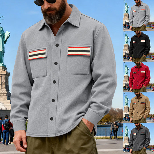 Herren nan Overshirt aus gewalktem Sweat mit aufgesetzten Brusttaschen und Retro-Streifen Shop Nory