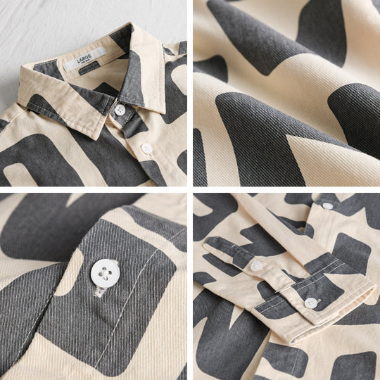 Herren Baumwoll-Overshirt mit Allover-Lettering-Print, Relaxed-Fit und Kentkragen Shop Nory