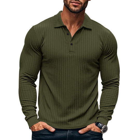 Herren Langarm-Henley-Shirt mit strukturiertem Rippenmuster