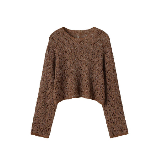 Damen Lockerer gehäkelter Cropped-Pullover mit weitem Schnitt Shop Nory