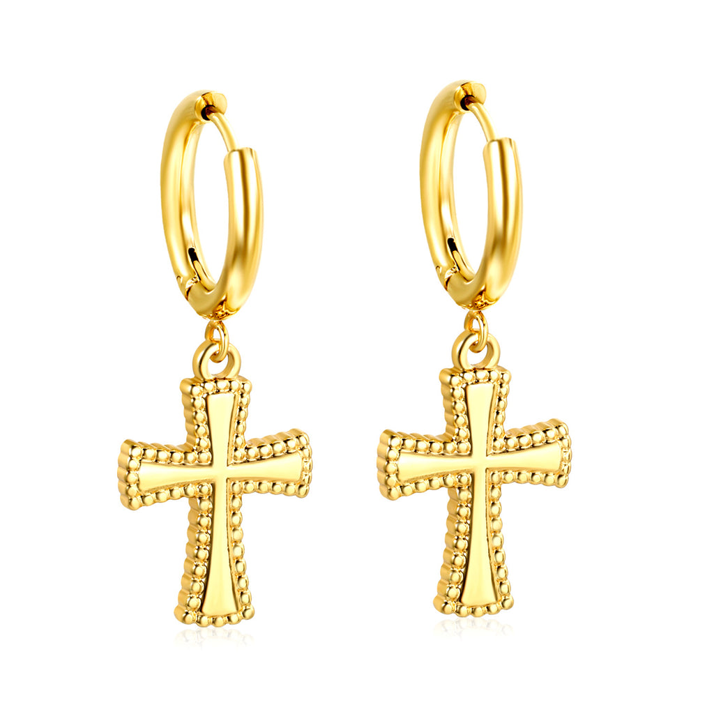 Damen Hängende Ohrstecker mit Kreuzanhängern aus goldplattiertem Edelstahl Shop Nory