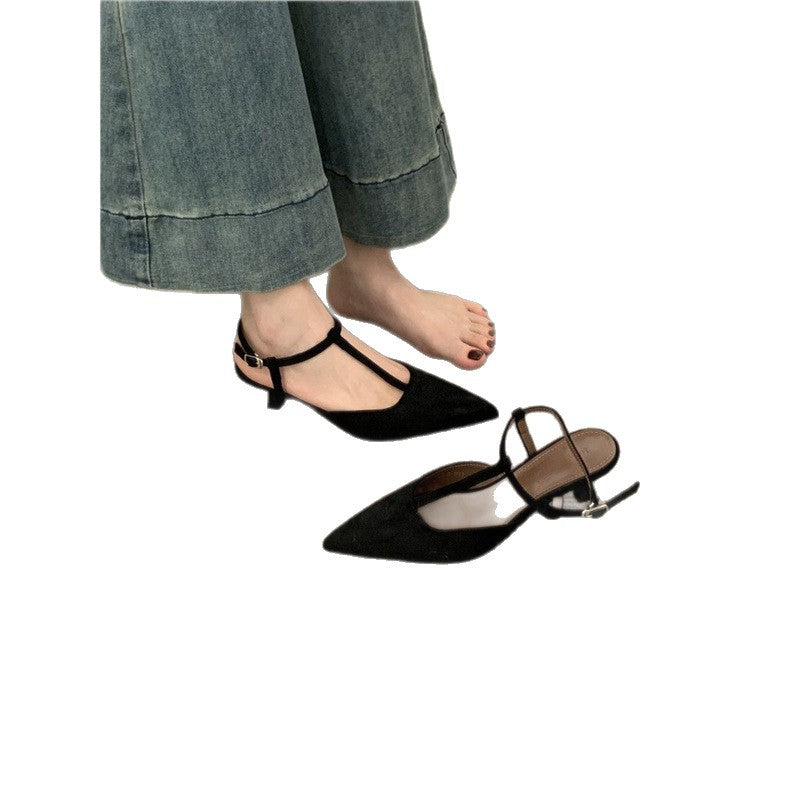 Damen spitze Slingback Ballerinas aus weichem Veloursleder