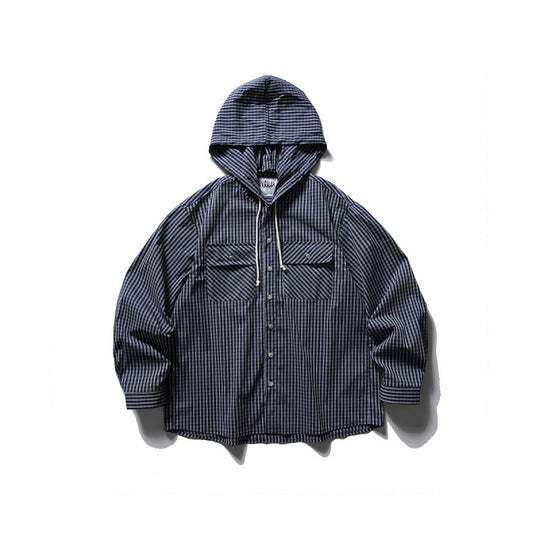 Unisex Oversized Kapuzen-Overshirt aus Baumwollmix mit Brustklappen und durchgehender Knopfleiste Shop Nory