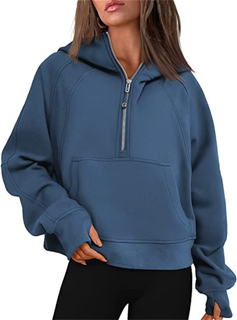 Damen Oversize-Hoodie mit halbem Reißverschluss, Kängurutasche und Daumenlöchern Shop Nory