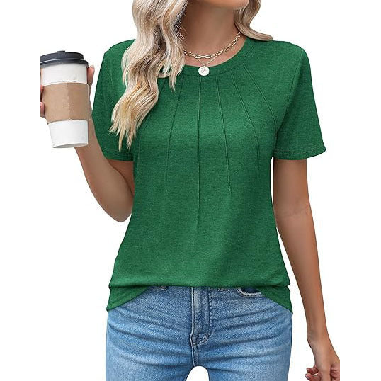 Plissee-T-Shirt mit Rundhalsausschnitt