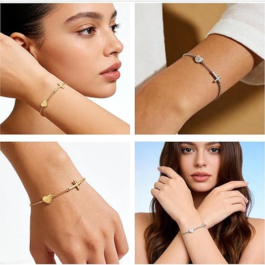 Damen Armband mit personalisiertem Herz- und Kreuzanhänger Shop Nory