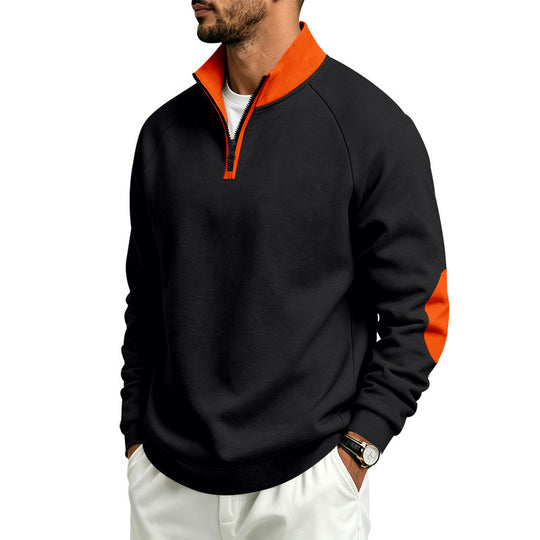 Herren Sweatshirt mit Halbreißverschluss, Kontrastkragen und Ellbogen-Patches Shop Nory