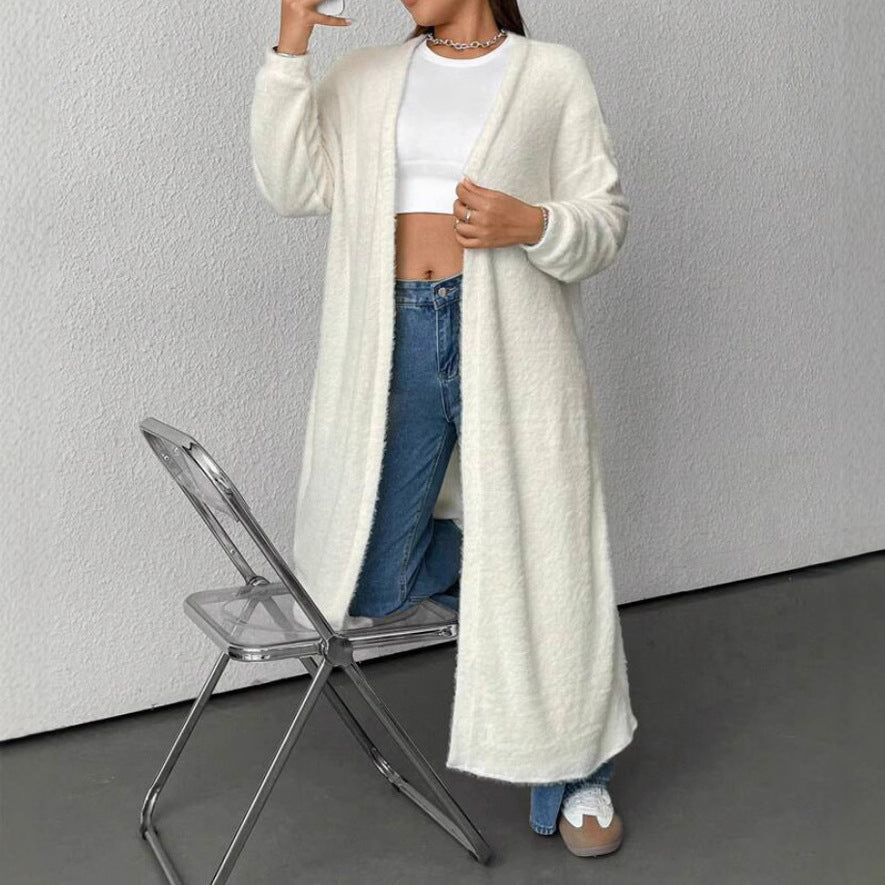 Damen Langer Wickel-Cardigan in Flausch-Optik mit Bindegürtel Shop Nory