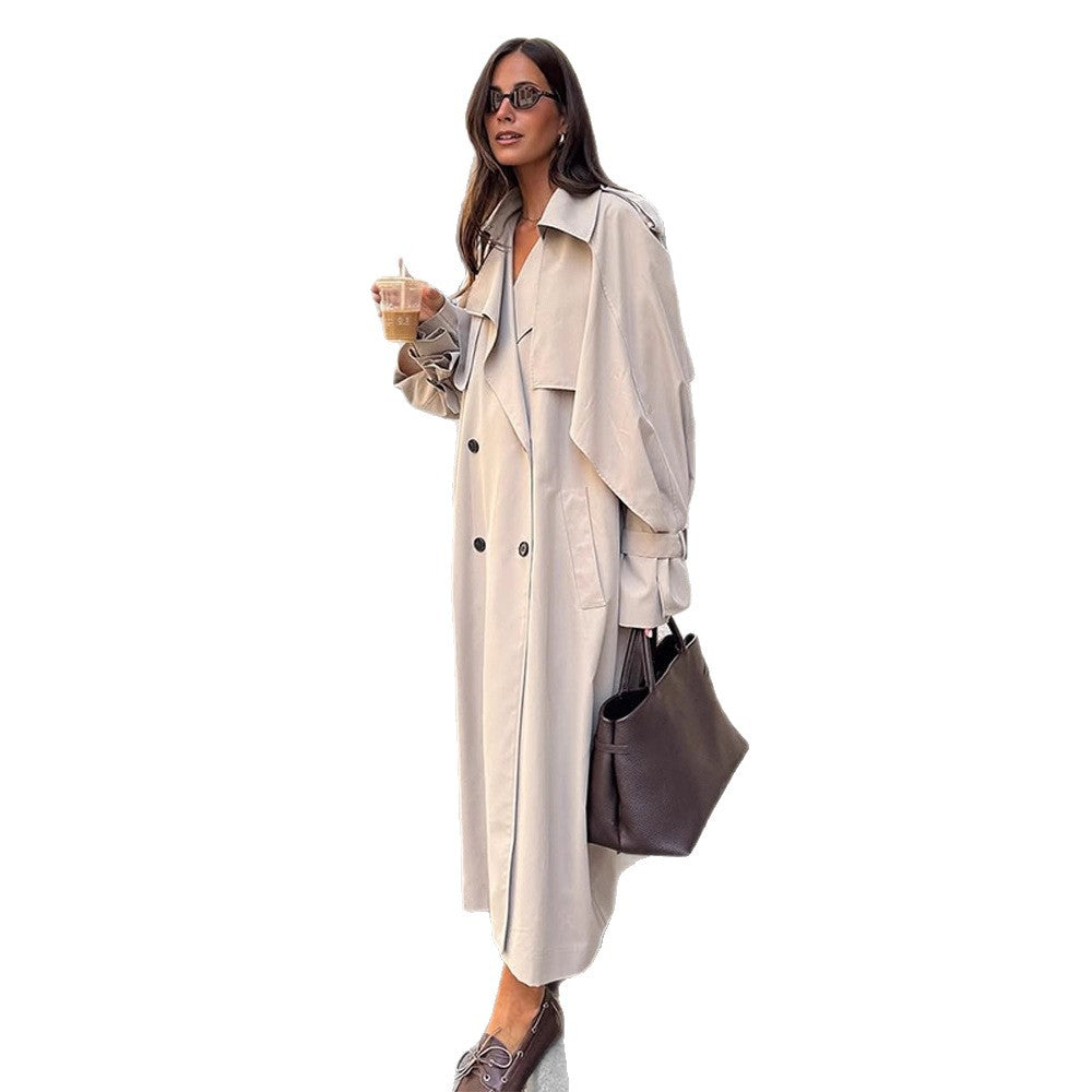 Damen eleganter Trenchcoat mit minimalistischem Design und praktischen Taschen