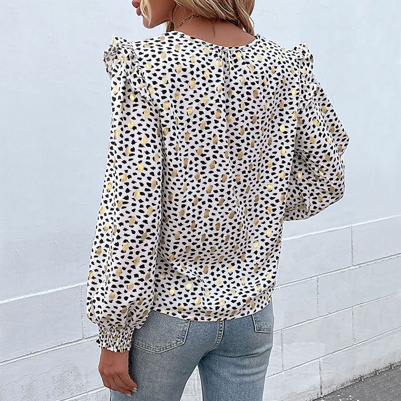 Damen Leichte Viskose-Optik Bluse mit V-Schlitz, Volumenärmeln & Smokbündchen Shop Nory