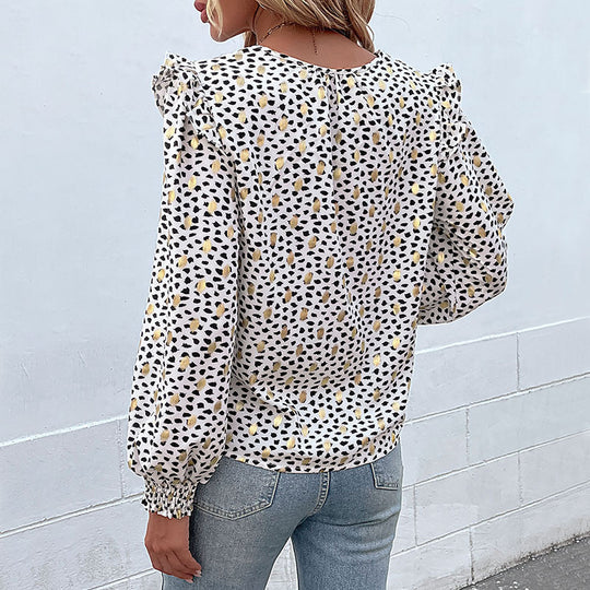 Damen Leichte Viskose-Optik Bluse mit V-Schlitz, Volumenärmeln & Smokbündchen Shop Nory