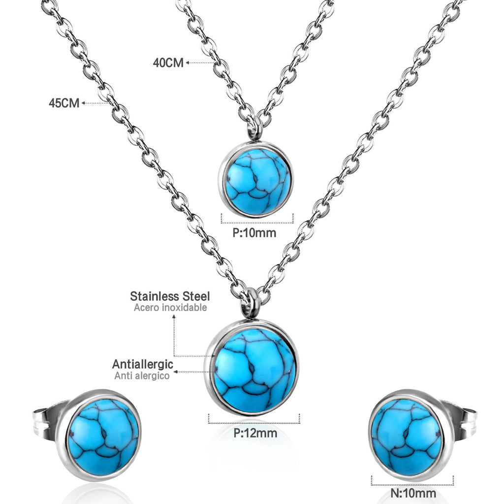 Damen Halskette und Ohrringe Set mit türkisfarbenen Zirkonia-Shop Nory