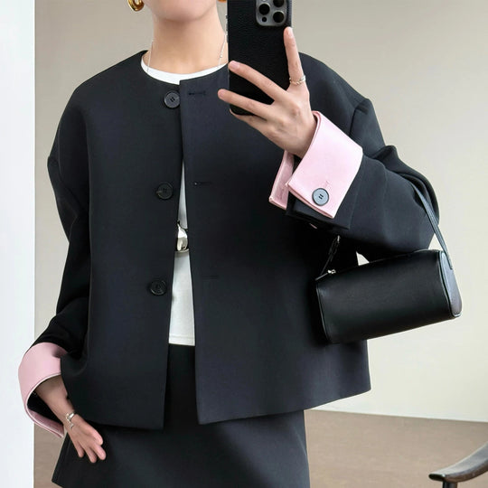 Damen Modische und elegante Jacke mit kontrastierenden Ärmeln Shop Nory
