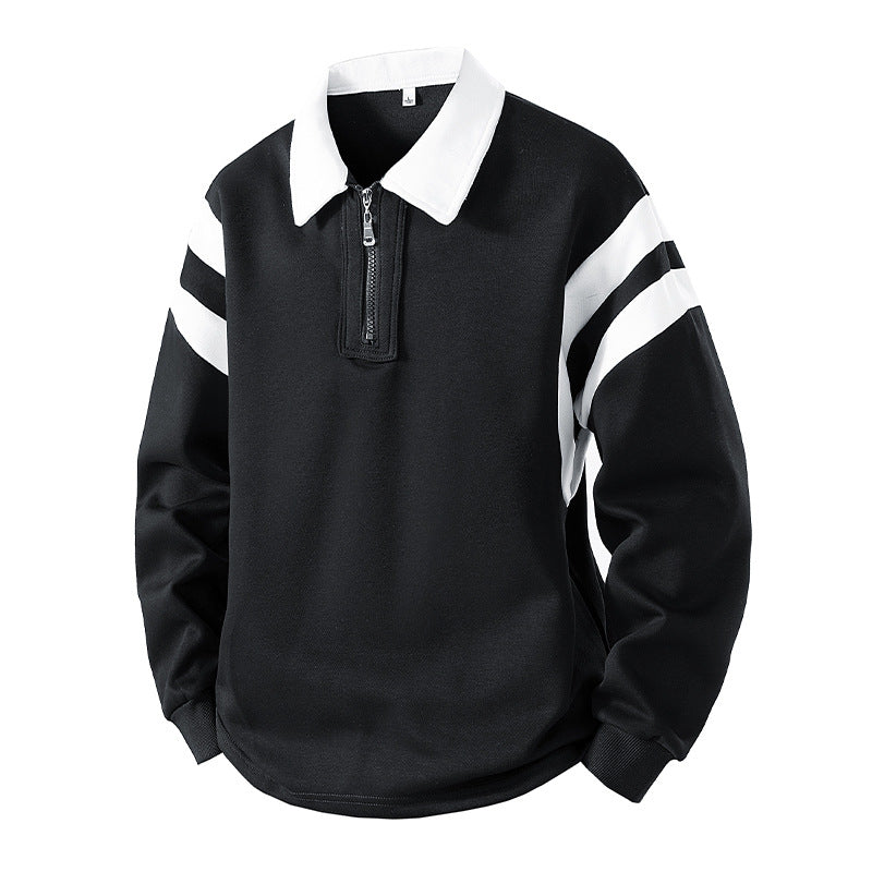 Herren Retro-Sportliches Rugby-Pulli mit halbhohem Reißverschluss und kontrastierendem Hemdkragen Shop Nory