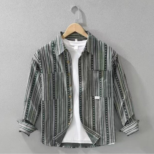 Herren Overshirt im lässigen Worker-Stil mit vertikalem Streifenmuster und aufgesetzten Taschen Shop Nory
