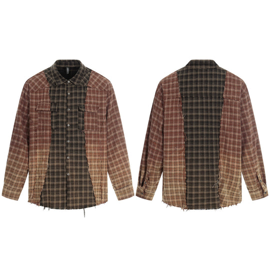 Herren Patchwork-Flanell-Overshirt mit ausgefransten Kanten Shop Nory