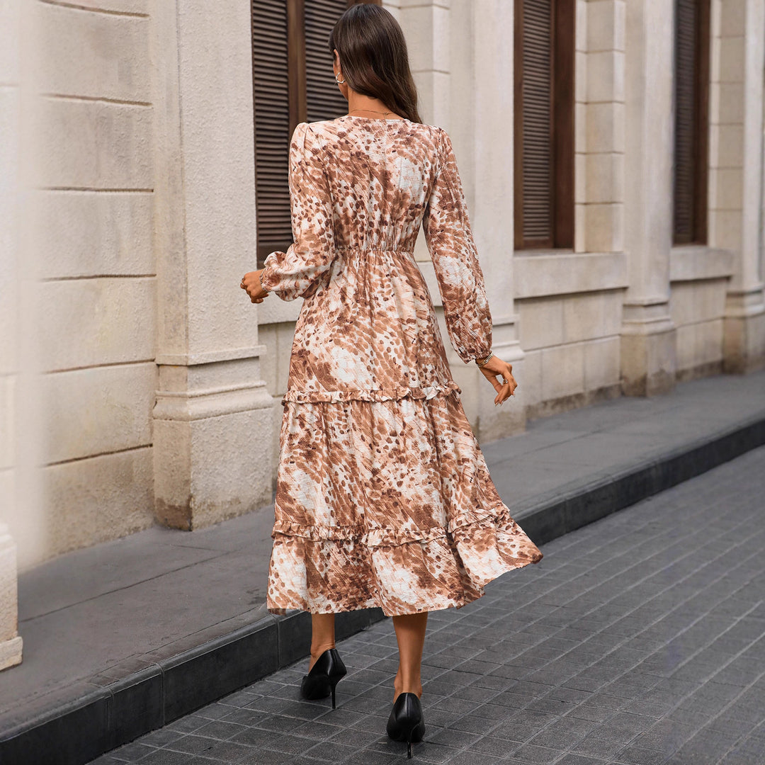 Damen Maxi-Kleid mit Rüschen und V-Ausschnitt Shop Nory