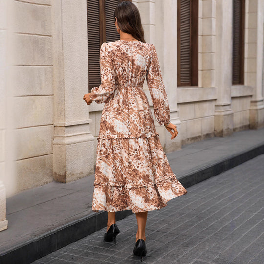 Damen Maxi-Kleid mit Rüschen und V-Ausschnitt Shop Nory