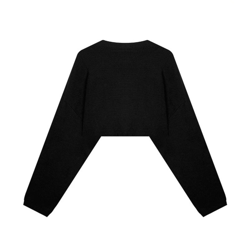 Damen Cropped Strickpullover mit weiten Raglanärmeln und Statement-Schriftzug Shop Nory