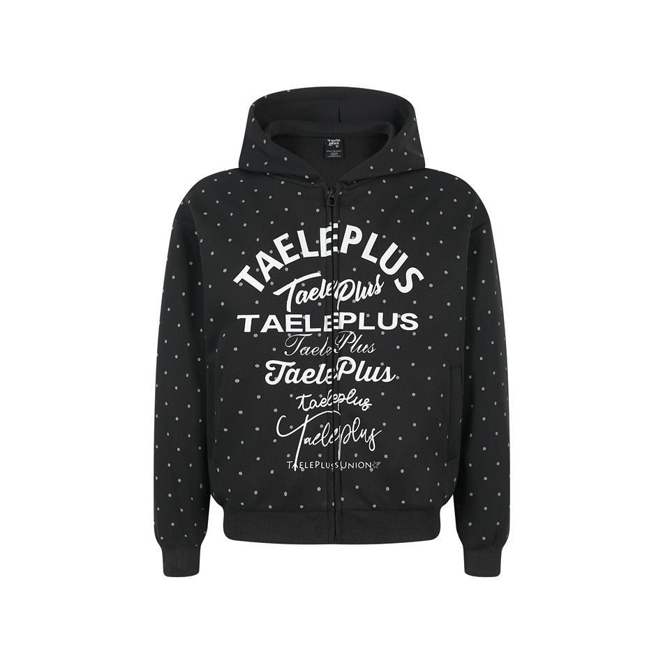 Damen Kapuzen-Sweatjacke mit durchgehendem Reißverschluss, Allover-Pünktchenmuster und mehrfacher Logogestaltung Shop Nory