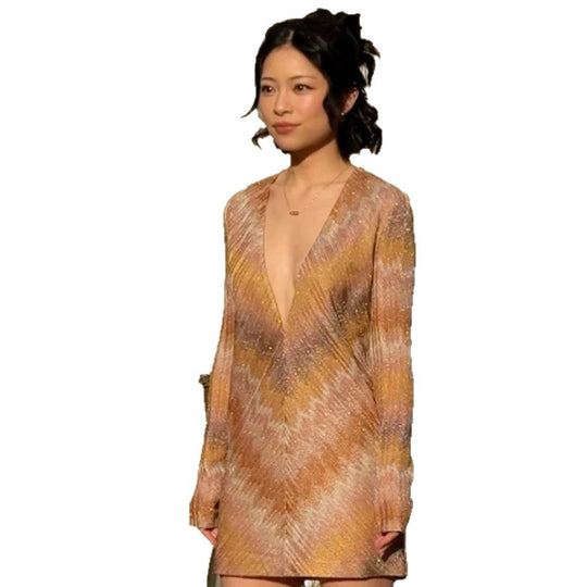 Damen Glitzerndes Strick-Minikleid mit tiefem V-Ausschnitt Shop Nory