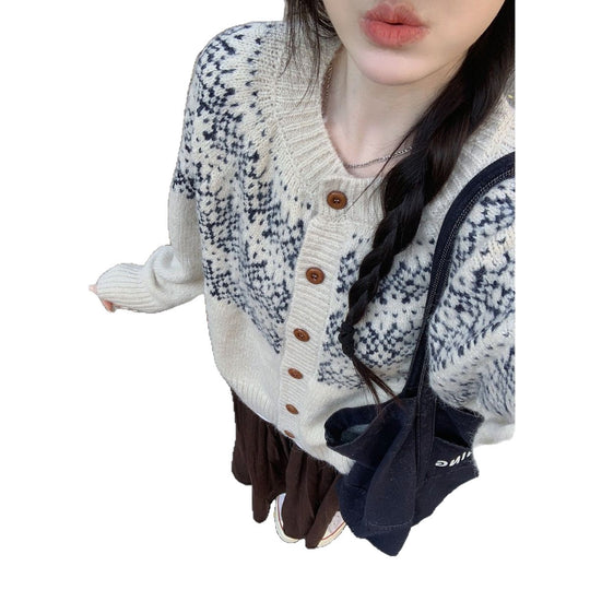 Damen Modischer Strickcardigan mit geometrischem Muster Shop Nory