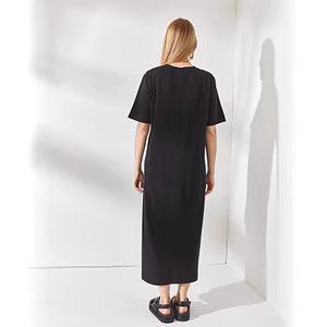 Damen schlichtes langärmliges Kleid mit seitlichen Schlitzen und komfortablem Schnitt Shopnory